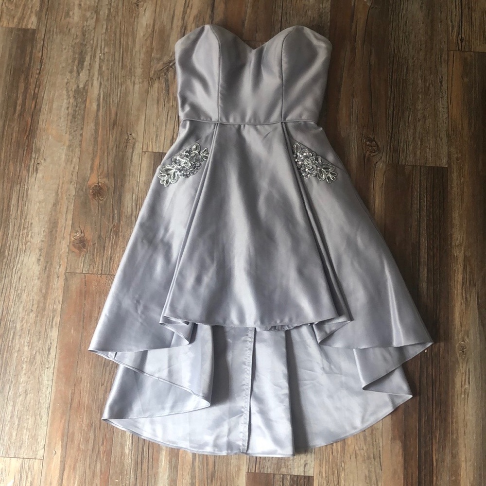 Blondie Nites strapless silver homecoming dress
